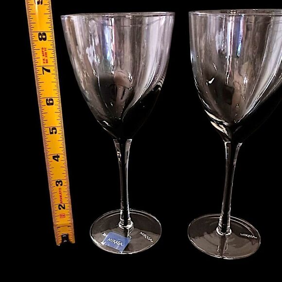 2 Mikasa KYA Smoke Wine Glasses Goblets Red Crystal Elegant Classic Holiday Rare - Picture 2 of 16
